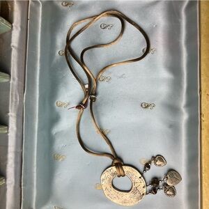 Vintage Artisan Hammered Silver Ring Pendant Necklace with Heart Charms